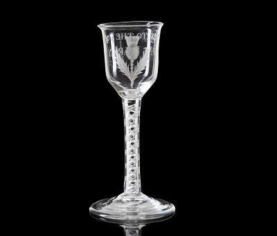 A RARE 'SUCCESS TO THE SOCIETY' JACOBITE WINE GLASS 18TH CENTURY